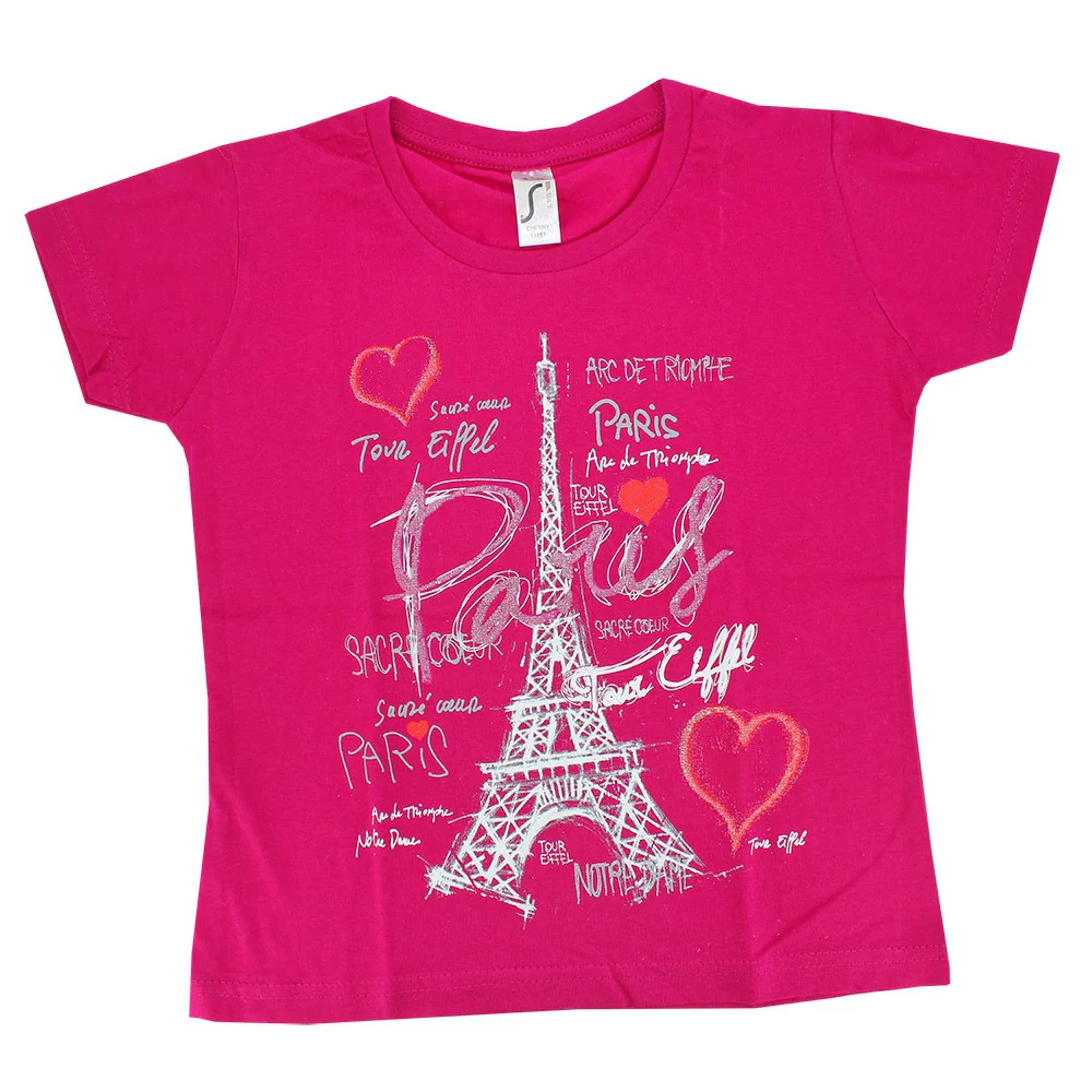 Tee shirt Tour Eiffel coeur Paris fuschia