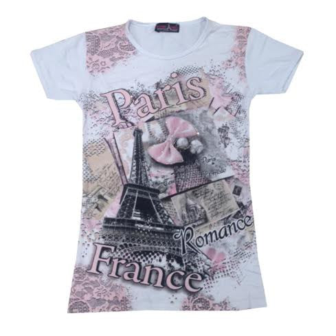 Tee shirt blanc Paris France "Le noeud strass"