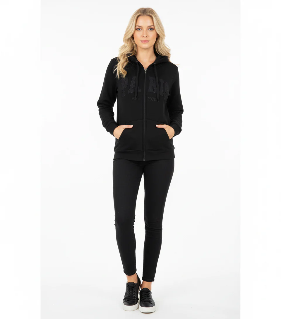 Sweat-shirt France Paris Zip - Noir – Image 3