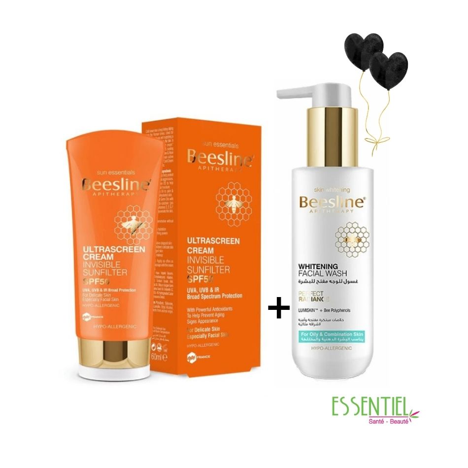 BEESLINE crème invisible spf 50+ 60 ML+ Gel nettoyant éclaircissant 250ml OFFERT
