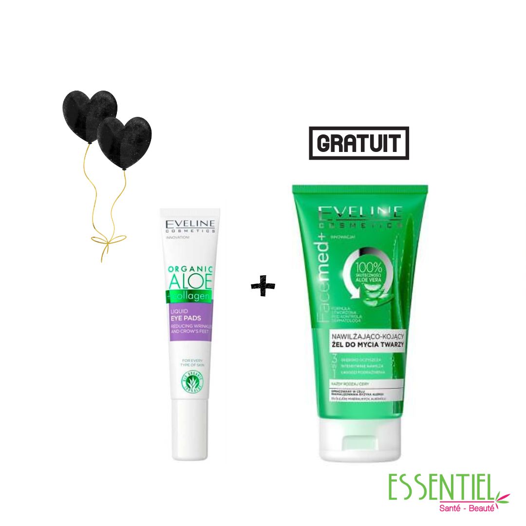 EVELINE Organic Aloe + Collagen Liquid Eye Pads Reducing Wrinkles and Crow’s Feet 20ml+EVELINE Gel nettoyant hydratant et apaisant gratuit
