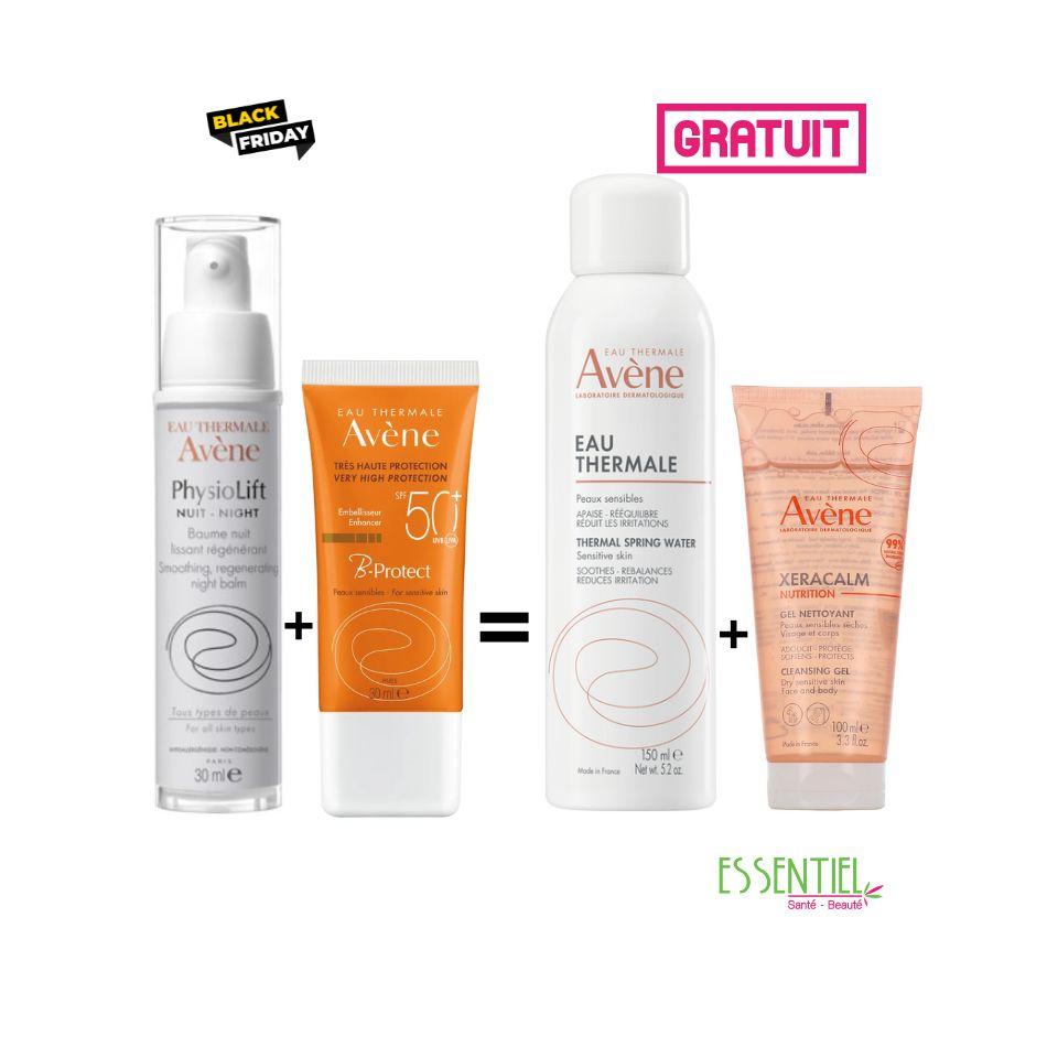 Avéne pack physiolift nuit + écran B-protect 30ml +eau thermale 150ml gratuit +xeracalm gel nettoyant 100ml gratuit