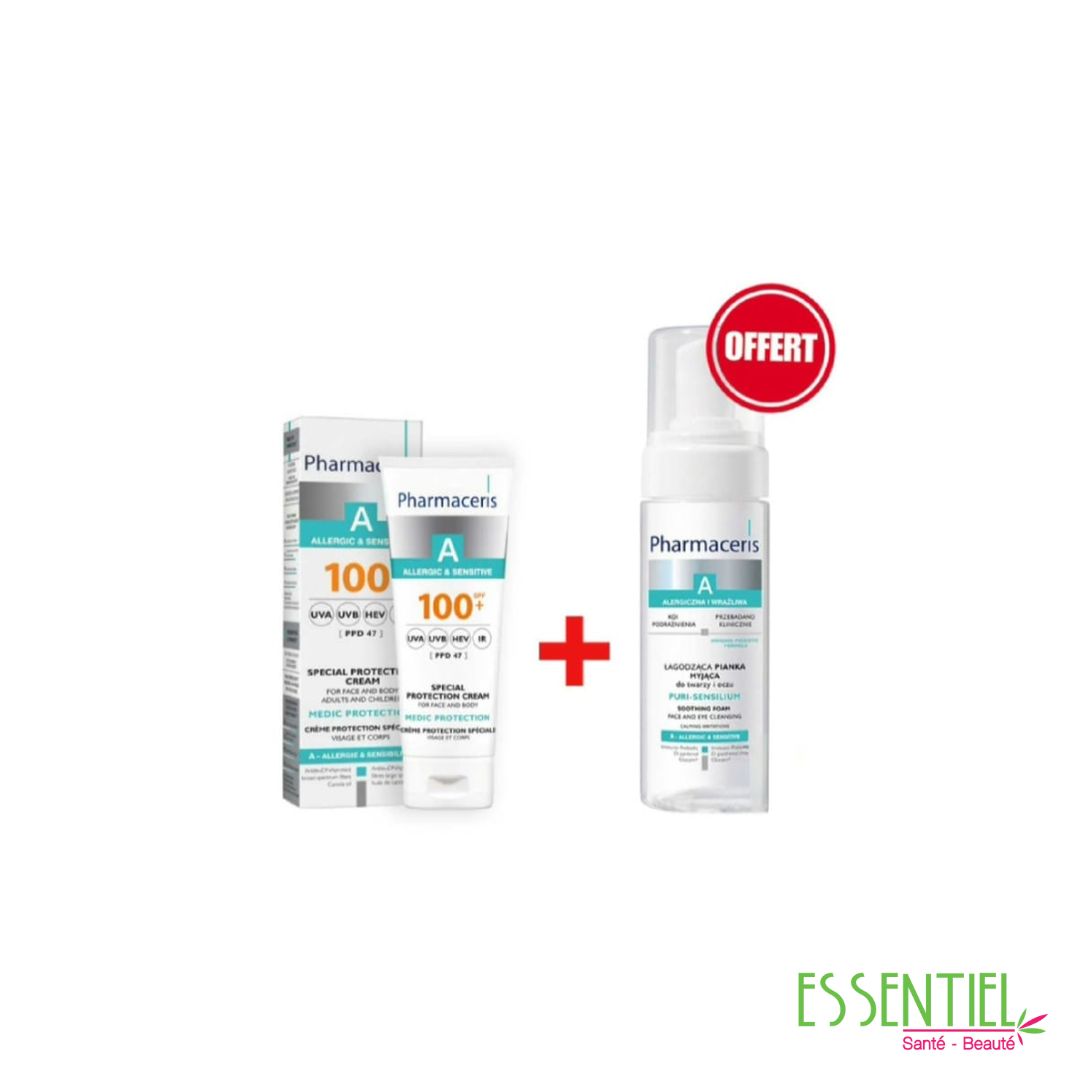 PHARMACERIS CREME SOLAIRE A MEDIC PROTECTION SPF100 75ML + MOUSSE NETTOYANTE 150ML OFFERTE