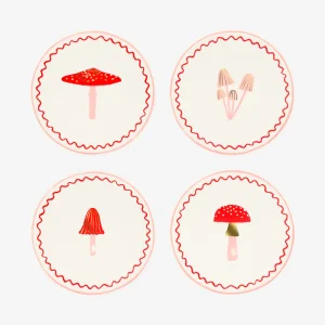 Assiette en carton : 8 petites assiettes champignon