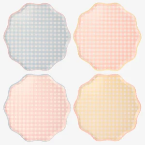 Assiette en carton : 8 assiettes vichy pastel
