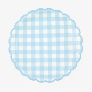 Assiette en carton : 8 assiettes vichy bleu pastel