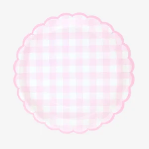 Assiette en carton : 8 assiettes vichy rose pastel