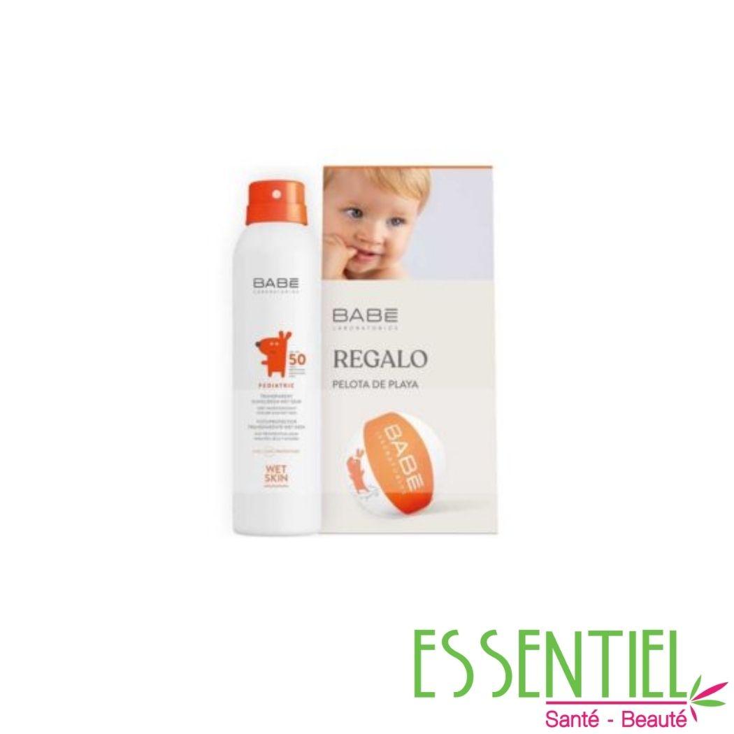 BABE Pack promotionnel écran solaire transparent pédiatrique pour peau humide SPF50 et ballon de plage GRATUIT