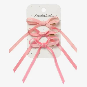 3 barrettes noeud rose