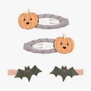Halloween - 4 barrettes citrouilles et chauves-souris
