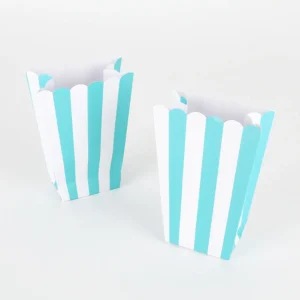5 boîtes à pop corn - Rayures turquoises