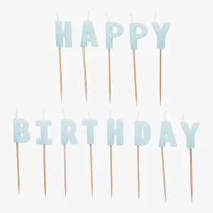 Bougie anniversaire : 13 bougies Happy birthday bleu clair