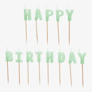 Bougie anniversaire : 13 bougies Happy birthday vertes