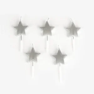 Bougie anniversaire : 5 bougies étoiles argentées