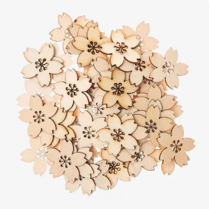Confettis : 48 confettis fleurs de cerisier en bois