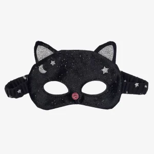 Halloween - 1 masque chat velours noir et argent