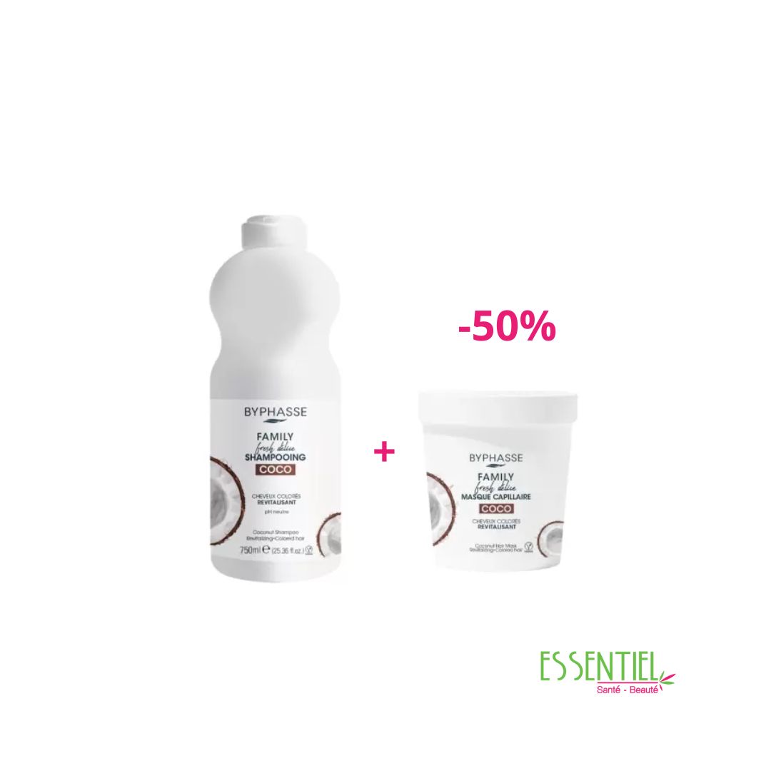 BYPHASSE FAMILY SHAMPOOING COCO CHEVEUX COLORES 750ML+MASQUE CAPILLAIRE COLORES 250ML (-50%)