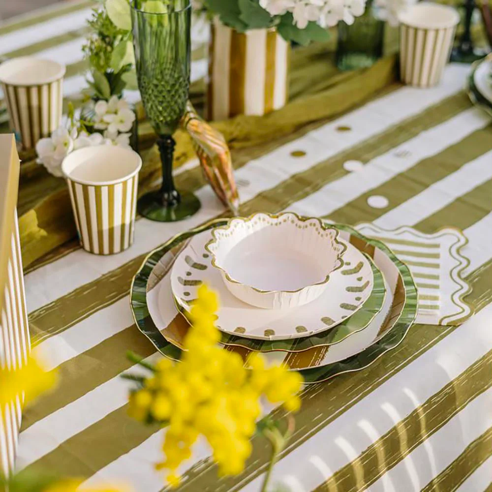 Assiettes en carton : 6 bols vagues vert kaki – Image 3