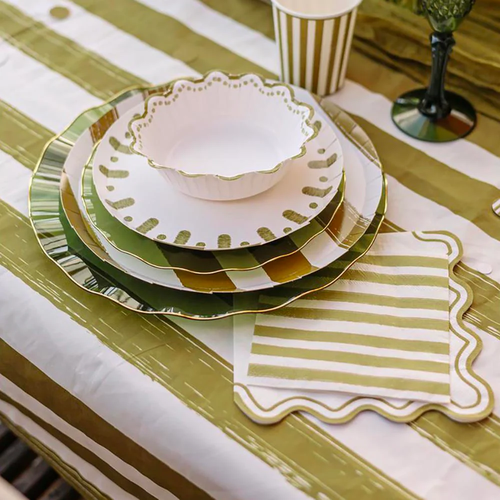 Assiettes en carton : 6 bols vagues vert kaki – Image 4