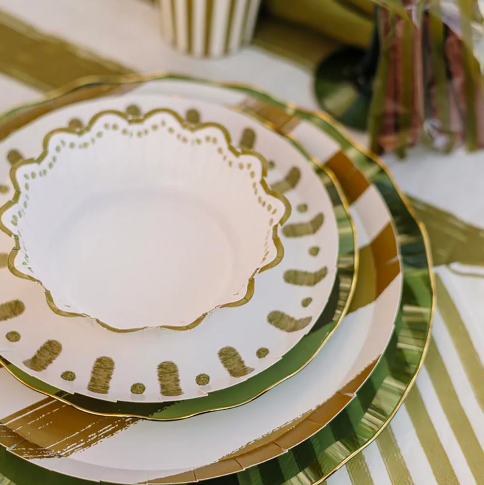 Assiettes en carton : 6 bols vagues vert kaki – Image 2