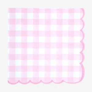 Serviettes en papier : 16 serviettes vichy rose pastel