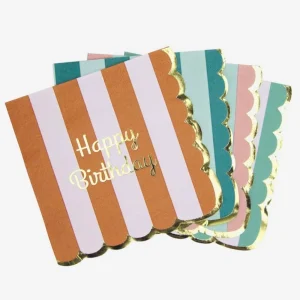 Serviettes en papier : 16 serviettes Happy Birthday pastel