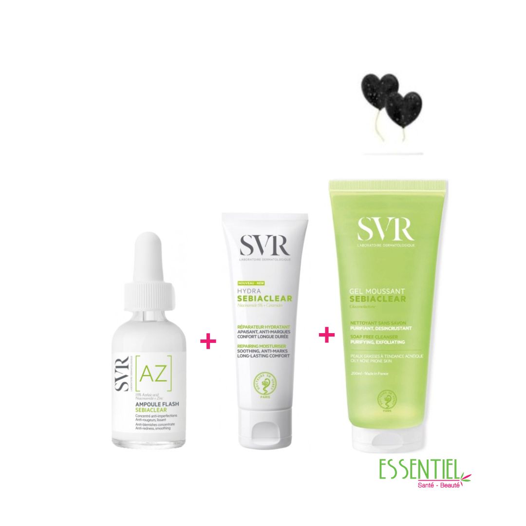 SVR PACK SEBIACLER AMPOULE FLASH AZ +HYDRA 40ML + GEL MOUSSANT 200ML OFFERT