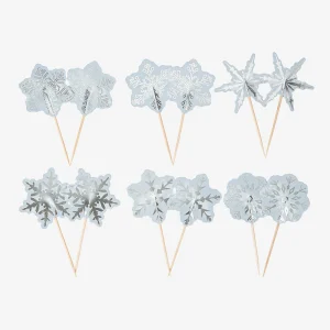 12 pics à cocktail flocon bleu glacier