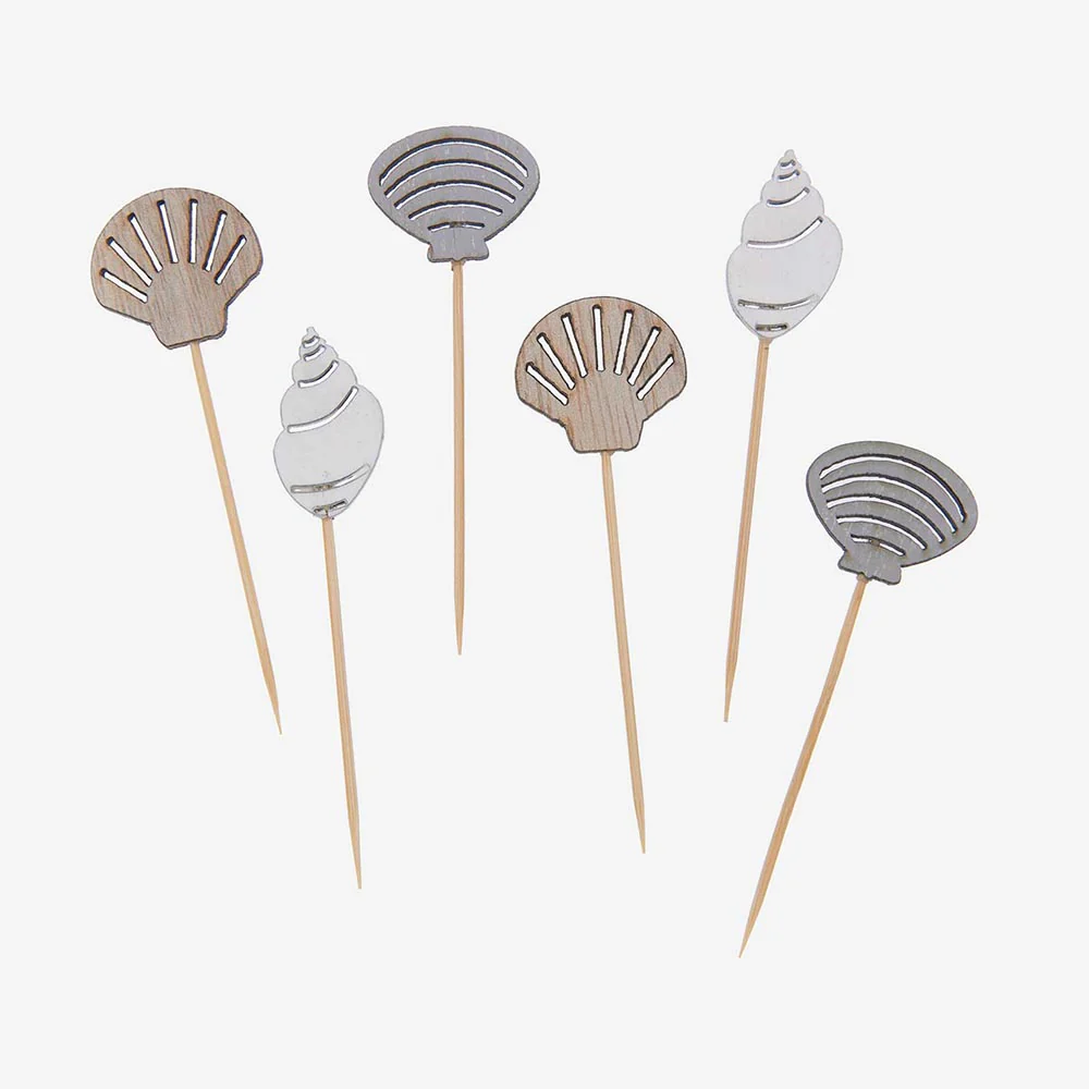 6 toppers coquillage en bois